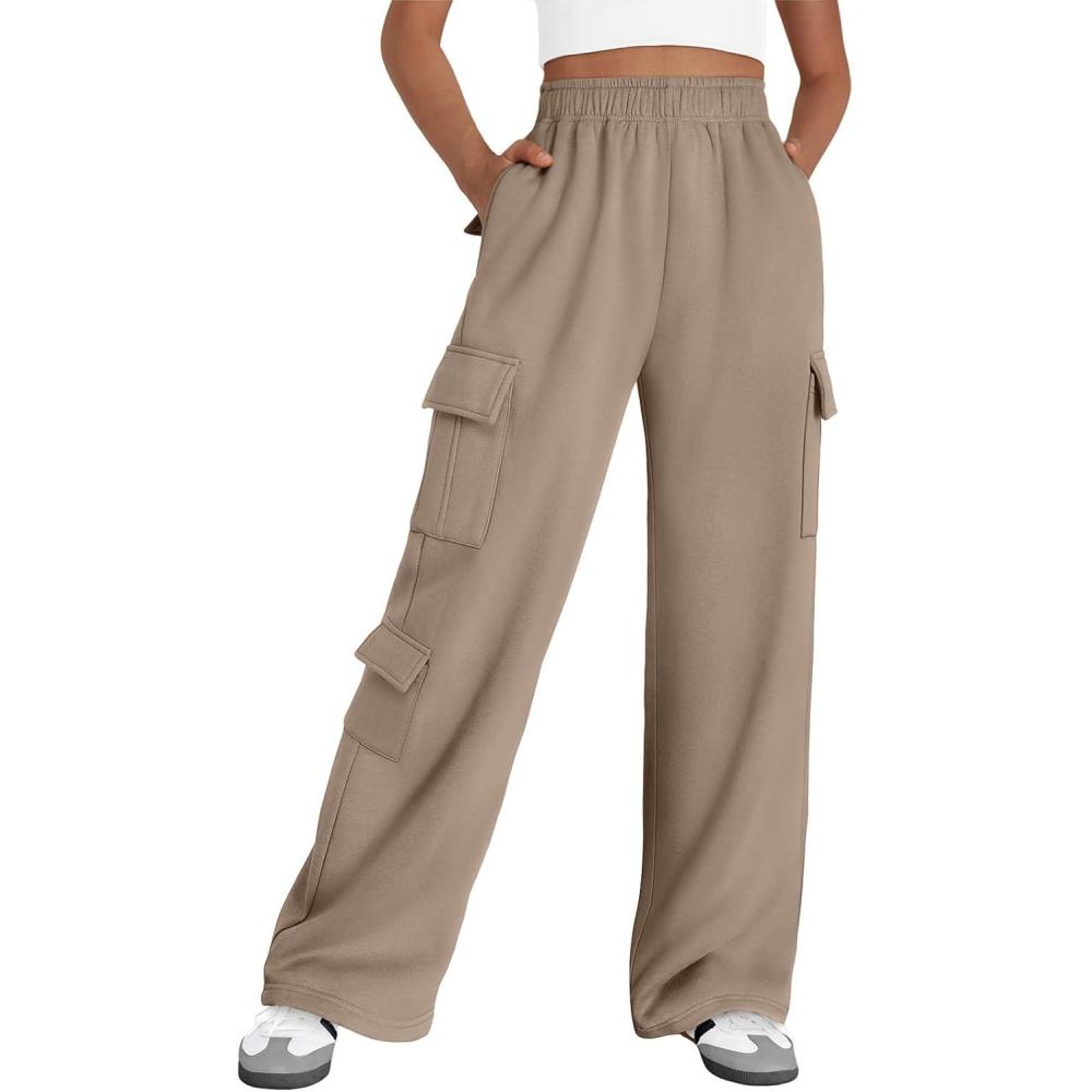 imageAUTOMET Womens Cargo Sweatpants Wide Leg Fleece Lined Y2k Pants Fall Winter Baggy Joggers with PocketsCoffeegrey