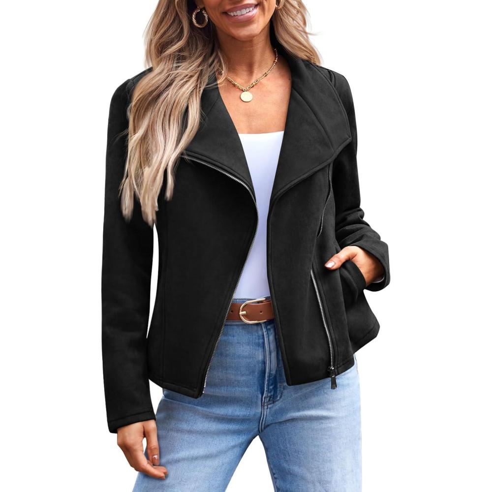 imageAUTOMET Womens Faux Leather Jackets Suede Fall Fashion 2025 Outfits Winter Clothes Open Front Cropped Coat OutwearBlack