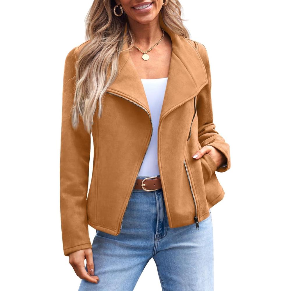 imageAUTOMET Womens Faux Leather Jackets Suede Fall Fashion 2025 Outfits Winter Clothes Open Front Cropped Coat OutwearBrown