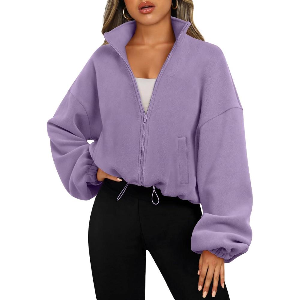 imageAUTOMET Womens Fleece Jackets Zip Up Oversized Sweatshirts Winter Clothes Long Sleeve Crop Sherpa Fall Outfits FashionPurple