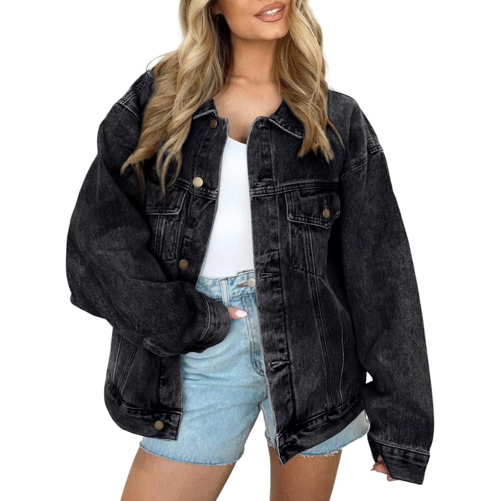 imageAUTOMET Womens Jean Jacket Denim Long Sleeve Oversized Button Down Shirts Trendy Coat Fall Fashion Winter Clothes OutfitBlack