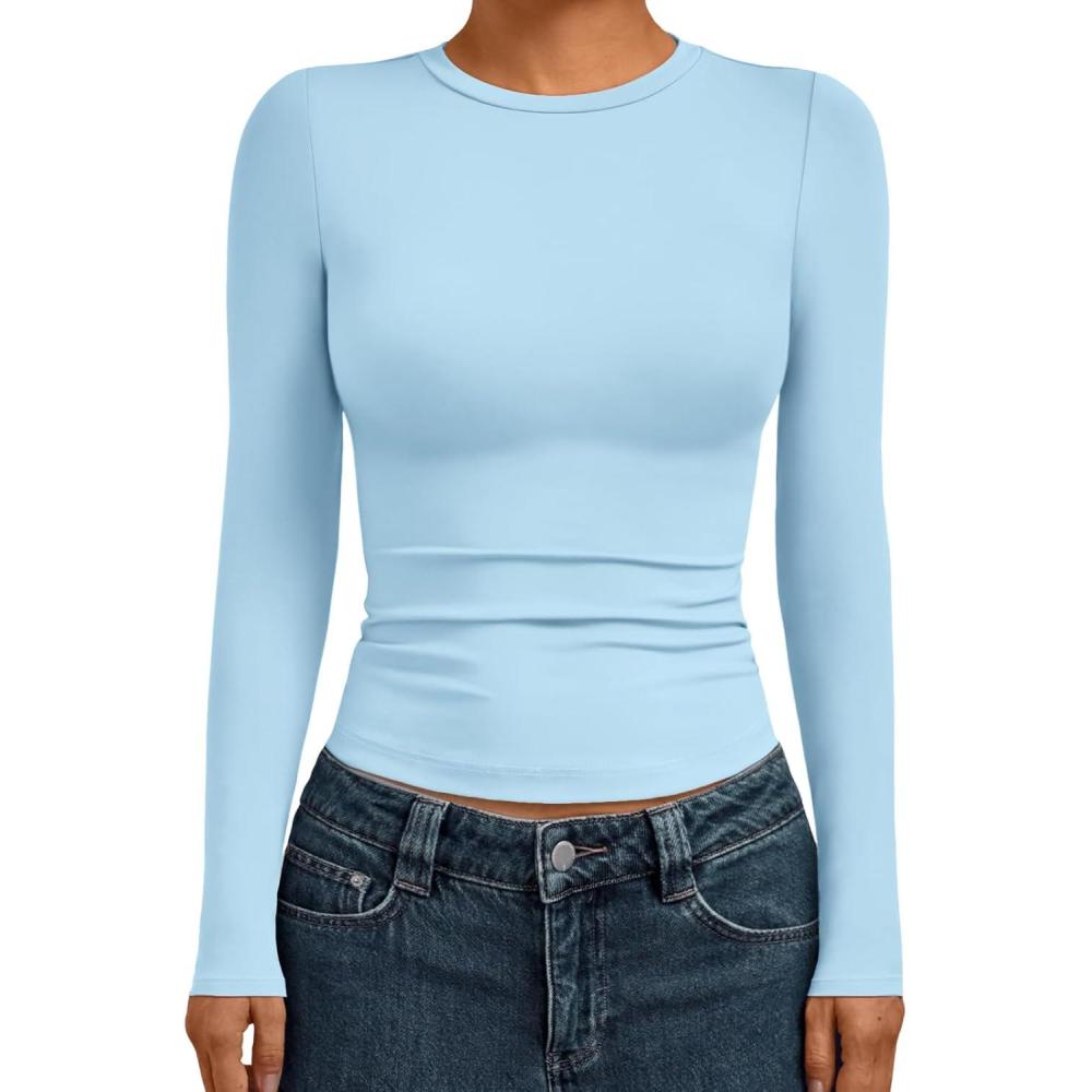 imageAUTOMET Womens Long Sleeve Shirts Basic Compression Going Out Crop Tops Fall Fashion Y2K Clothes 2025Baby Blue