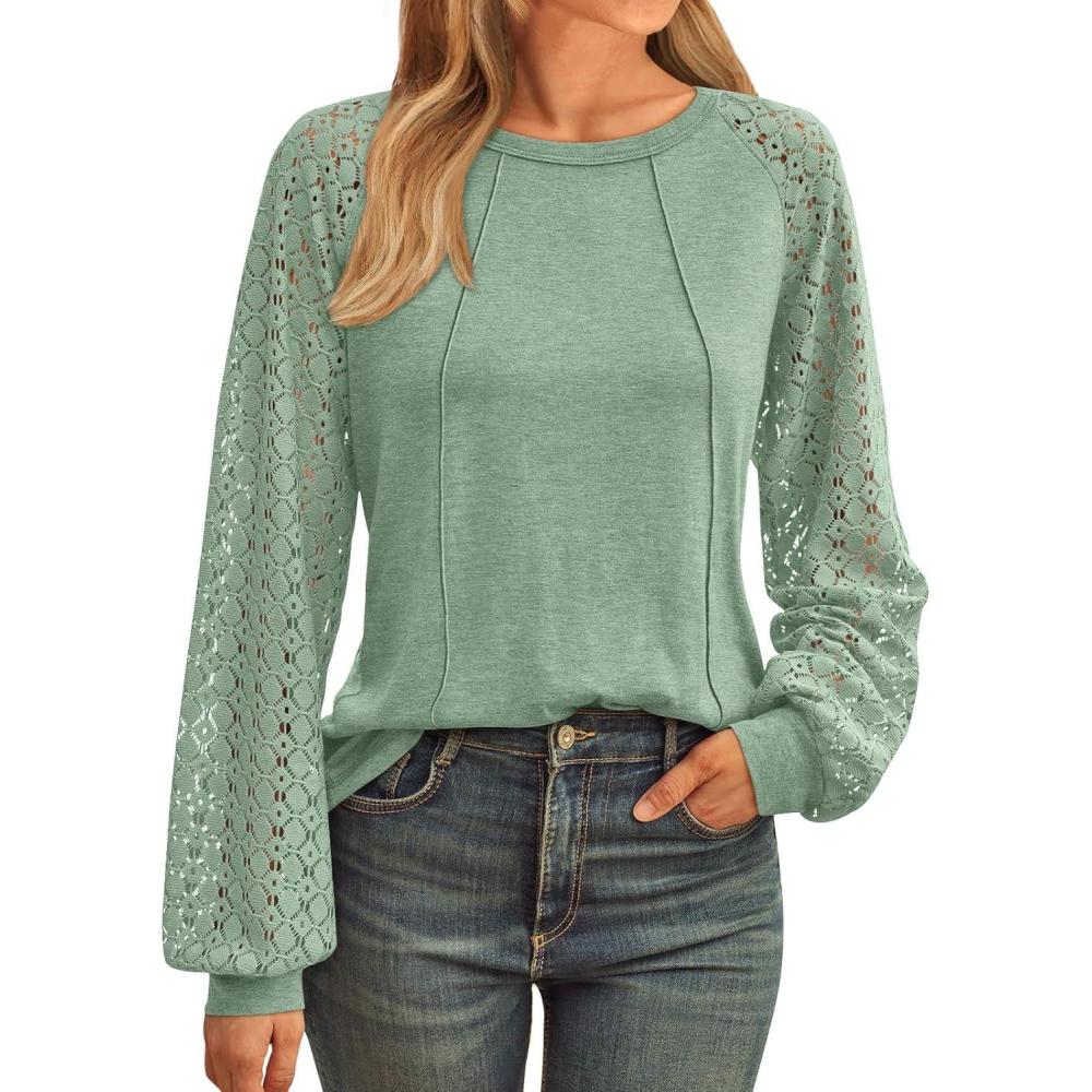 imageAUTOMET Womens Long Sleeve Shirts Casual Tops Dressy Outfits Fall Fashion Blouses Lace Clothes Y2kLightgreen