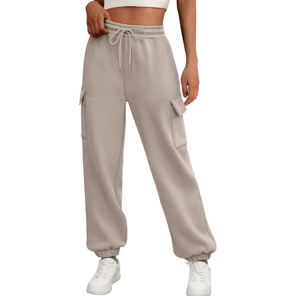 imageAUTOMET Womens Sweatpants Cargo Fleece Lined Baggy Athletic Jogger with Pockets 2025 Casual Trendy Pants Fall OutfitsCoffee Grey