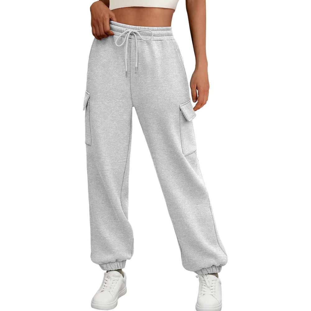 imageAUTOMET Womens Sweatpants Cargo Fleece Lined Baggy Athletic Jogger with Pockets 2025 Casual Trendy Pants Fall OutfitsGrey