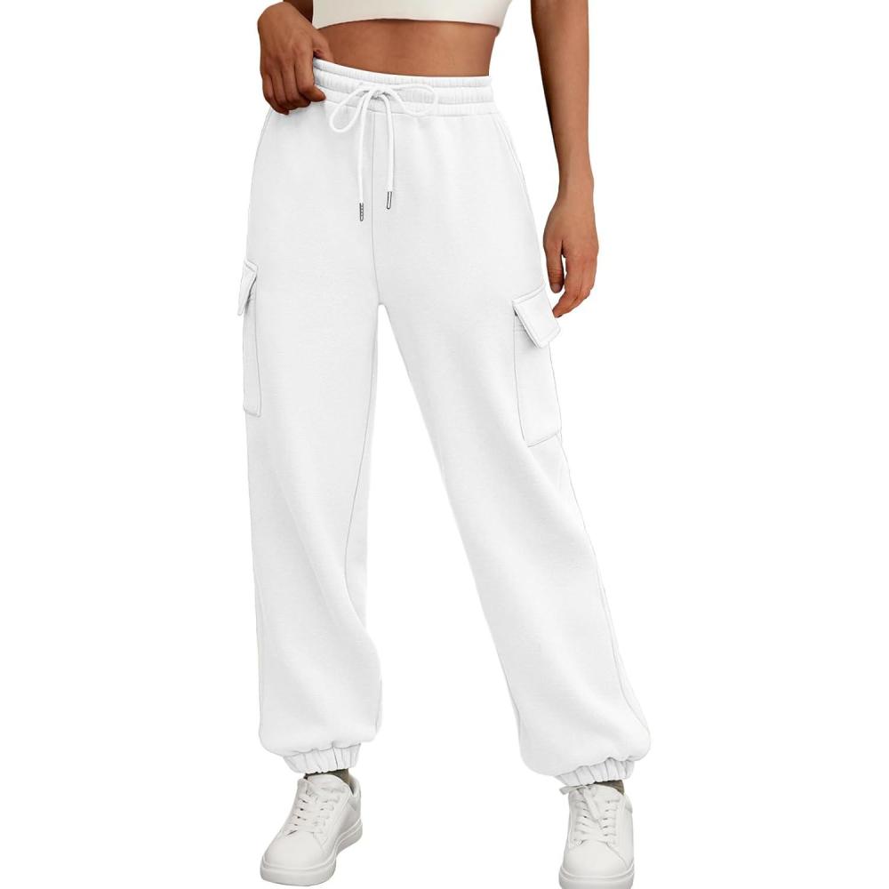 imageAUTOMET Womens Sweatpants Cargo Fleece Lined Baggy Athletic Jogger with Pockets 2025 Casual Trendy Pants Fall OutfitsWhite