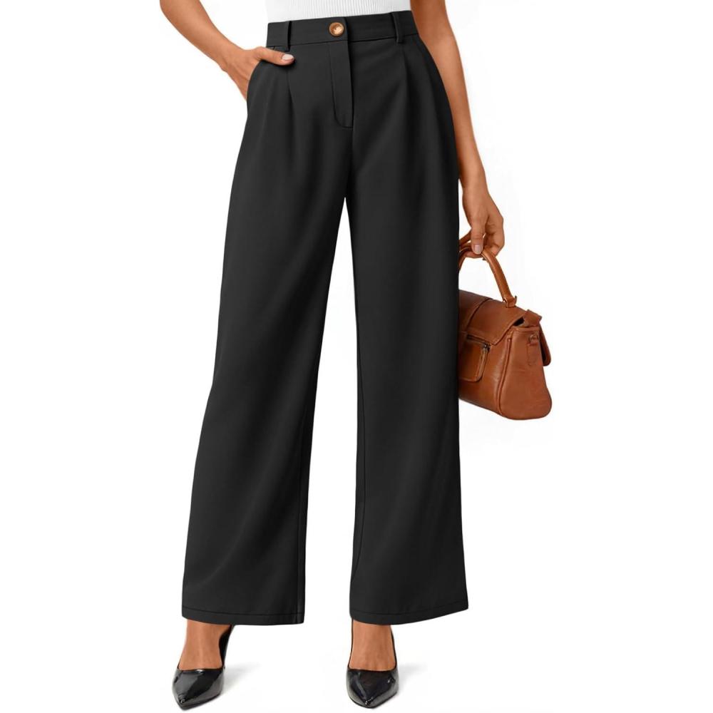imageAUTOMET Womens Wide Leg Dress Pants Business Casual Work OutfitsBlack