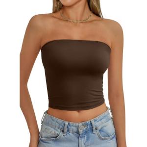 AUTOMET Tube Tops Strapless Crop Tops Basic Backless Sleeveless Bandeau Going Out Cute 2025 Summer Clothes(Chocolate Brown)