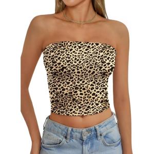 AUTOMET Tube Tops Strapless Crop Tops Basic Backless Sleeveless Bandeau Going Out Cute 2025 Summer Clothes(Leopard)