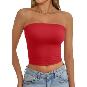 AUTOMET Tube Tops Strapless Crop Tops Basic Backless Sleeveless Bandeau Going Out Cute 2025 Summer Clothes(Red)