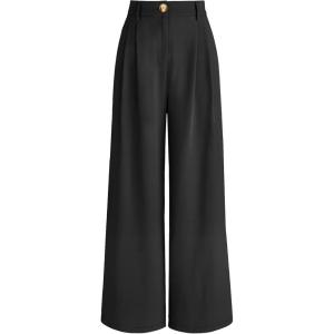 AUTOMET Women Wide Leg Dress Pants High Waisted Loose Fit Business Casual Work Trousers with Pockets 2026(Black)