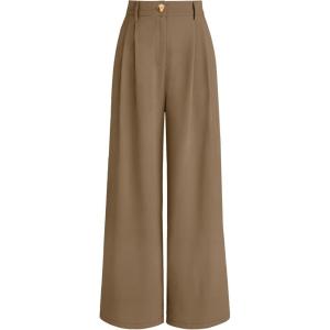 AUTOMET Women Wide Leg Dress Pants High Waisted Loose Fit Business Casual Work Trousers with Pockets 2026(Coffee)