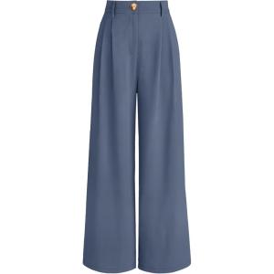 AUTOMET Women Wide Leg Dress Pants High Waisted Loose Fit Business Casual Work Trousers with Pockets 2026(Dusty Blue)