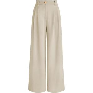 AUTOMET Women Wide Leg Dress Pants High Waisted Loose Fit Business Casual Work Trousers with Pockets 2026(Light Khaki)
