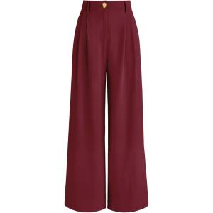 AUTOMET Women Wide Leg Dress Pants High Waisted Loose Fit Business Casual Work Trousers with Pockets 2026(Wine Red)