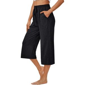 AUTOMET Womens Capris Pants Wide Leg Summer 2025 Sweatpants Drawstring Loose Lounge Palazzo Casual Crop Trouser with Pocket