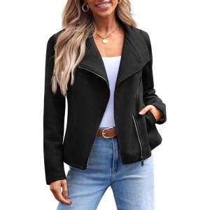 AUTOMET Womens Faux Leather Jackets Suede Fall Fashion 2025 Outfits Winter Clothes Open Front Cropped Coat Outwear(Black)
