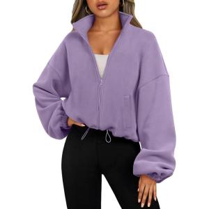 AUTOMET Womens Fleece Jackets Zip Up Oversized Sweatshirts Winter Clothes Long Sleeve Crop Sherpa Fall Outfits Fashion(Purple)