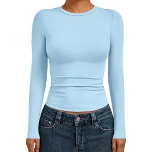 AUTOMET Womens Long Sleeve Shirts Basic Compression Going Out Crop Tops Fall Fashion Y2K Clothes 2025(Baby Blue)
