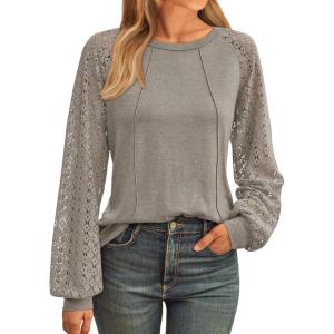 AUTOMET Womens Long Sleeve Shirts Casual Tops Dressy Outfits Fall Fashion Blouses Lace Clothes Y2k(Khaki)