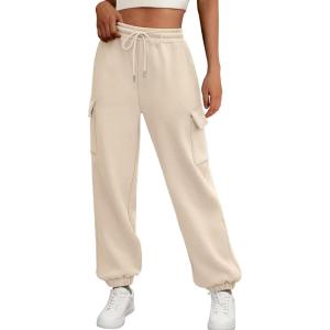 AUTOMET Womens Sweatpants Cargo Fleece Lined Baggy Athletic Jogger with Pockets 2025 Casual Trendy Pants Fall Outfits(Apricot)
