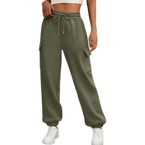 AUTOMET Womens Sweatpants Cargo Fleece Lined Baggy Athletic Jogger with Pockets 2025 Casual Trendy Pants Fall Outfits(Army Green)