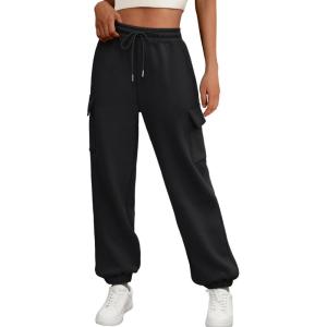 AUTOMET Womens Sweatpants Cargo Fleece Lined Baggy Athletic Jogger with Pockets 2025 Casual Trendy Pants Fall Outfits(Black)