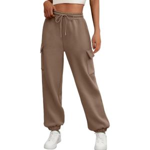 AUTOMET Womens Sweatpants Cargo Fleece Lined Baggy Athletic Jogger with Pockets 2025 Casual Trendy Pants Fall Outfits(Coffee)