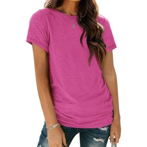 AUTOMET Womens Tops Shorts Sleeve Shirts for Summer Spring Beach Vacation Plus Size Oversized Tshirts for Teen Girls 2025(02rosered)