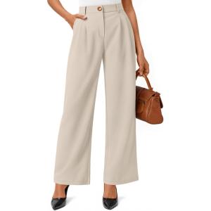 AUTOMET Womens Wide Leg Dress Pants Business Casual Work Outfits(Beige)