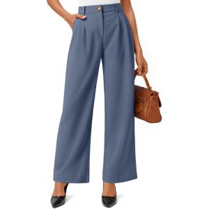 AUTOMET Womens Wide Leg Dress Pants Business Casual Work Outfits(Dusty Blue)