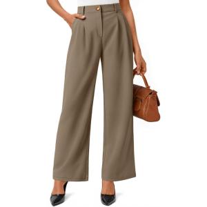 AUTOMET Womens Wide Leg Dress Pants Business Casual Work Outfits(Taupe)