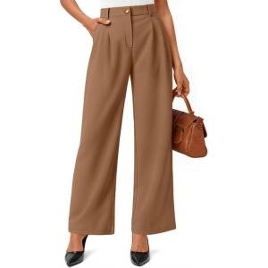 AUTOMET Womens Wide Leg Dress Pants Business Casual Work Outfits(Toffee)
